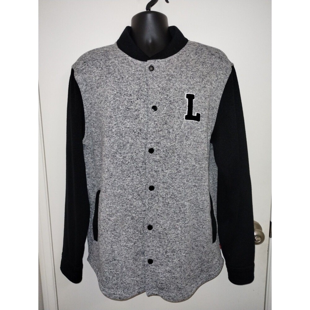 Levis Mens Letterman Varsity Jacket Softshell Fleece Lined Gray Black Damaged L